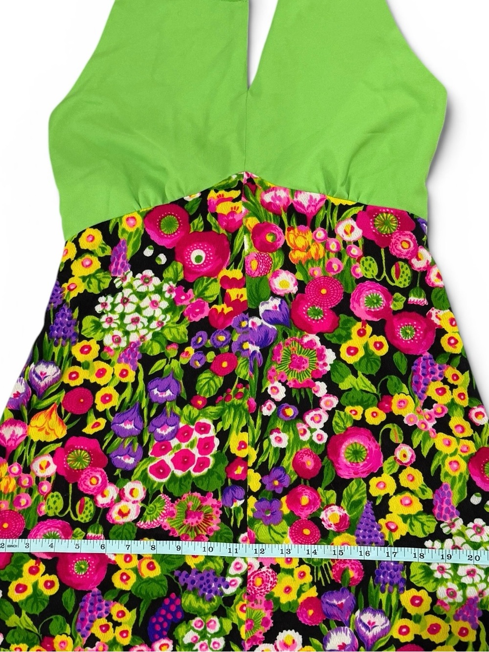 Vintage 60s 70s Neon Floral Garden Halter Maxi Dress Sz M Handmade? Retro Hippie - Picture 4 of 6